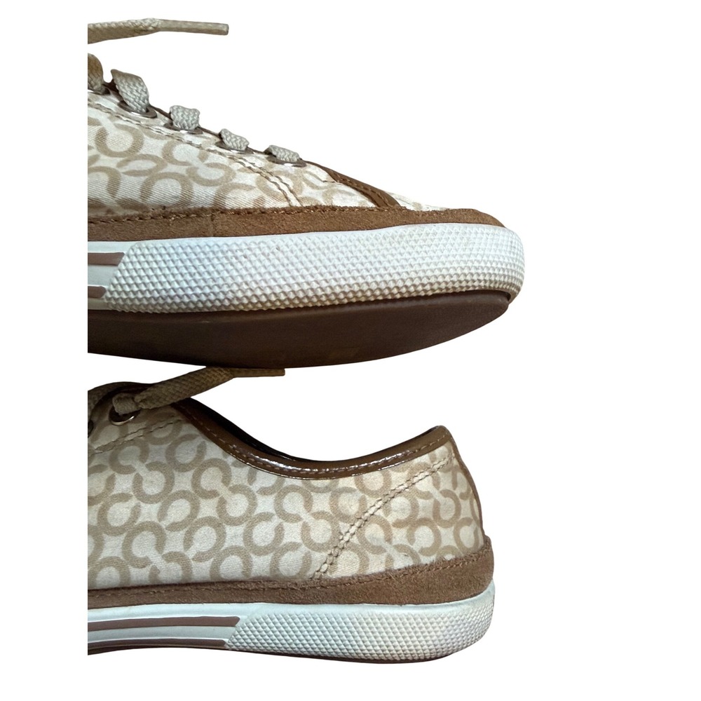 Pre- Loved Coach Edith Signature Canvas Sneakers Tan Brown Logo Women's Size 8M - Picture 6 of 16